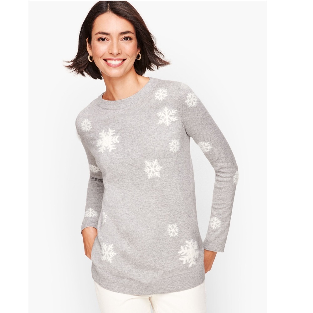 Talbots Snowflake Graphic Crewneck Pullover Sweater Winter Grey Small